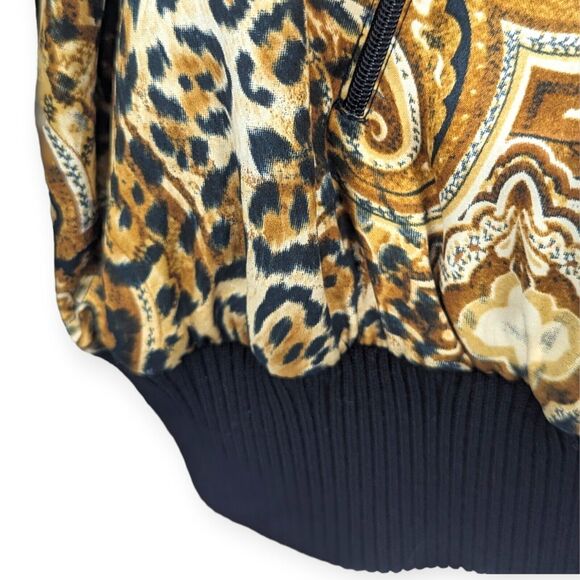 Vintage 100% Silk Bomber Jacket Womens XL Vintage Leopard Cheetah Gold Luxury - Picture 3 of 8